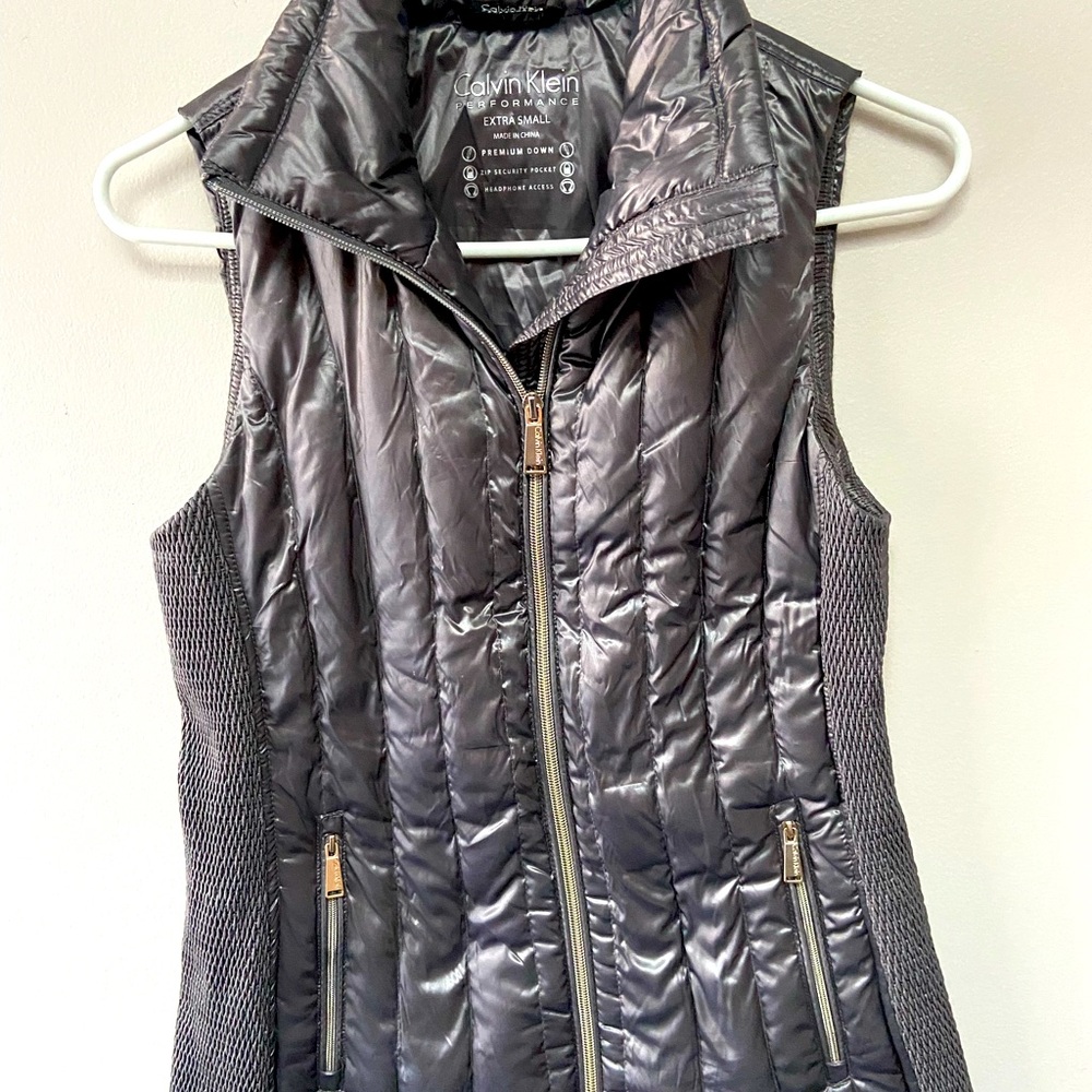 Calvin Klein Performance Puffer Vest Lined Gray Full Zipper